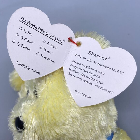 Ty Beanie Babies 2001 Yellow Sherbet Bear - Picture 5 of 8
